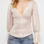 Free People Killer Queen Metallic Blush V-Neck Blouse Size S Photo 0