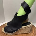 Vince Seymour Covered Black Leather Open Toe Espadrille Jute Wedge Sandal 9M Photo 9