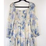 ARITZIA Wilfred Dress Blue Tempest Mini Smocked Puffed Floral Babydoll Boho XS Photo 4
