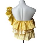 Anthropologie  Maeve One Shoulder Blouse Striped Ruffled Cotton Yellow, Sz M Photo 3