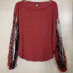 Free People  we the free waffle knit red balloon sleeve top size Small Photo 1