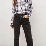 Rails  Hunter Plaid Long Sleeve Button Shirt Navy Blue White Soft Oversized Photo 2