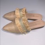 Michelle McDowell Carmen Natural Tan Woven Raffia Gold Mules Slip On Fringe 8 Photo 4