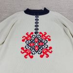 Vintage Nordic Knit Sweater Cream Red Navy Mock Neck Acrylic Wool Blend @L/XL White Size L Photo 6