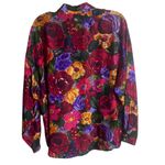 EXPRESS Vintage  Size M Silk Floral Button Down Blouse Shirt Top Funky Colorful Photo 2