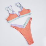 SheIn Ribbed Tri-Color Strappy Bikini Photo 1