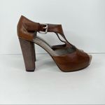 Brunello Cucinelli shoes 40 T-Strap peep toe heeled platform brown leather Photo 2