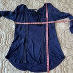 Lucky Brand  Lace Navy Blue Blouse Top Peasant High Low Tassel Size Medium Photo 8