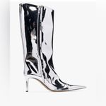 Arqa Knee Silver Metallic High Boots Women Wide Calf Stiletto Heel Zipper 8.5 39 Size undefined Photo 2