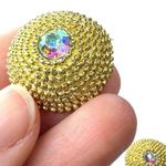 Vintage Avon Womens Earrings Dome Shaped Jewel Embellished Gold Tone Photo 9