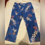 Floral Blue Cotton/Linen Pants Size waist 34 length 33. Photo 2