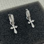 CZ Cross Dangle Drop Earrings for Men Women,Streetwear Punk Hip Hop Unisex Style Silver Photo 3