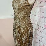 Sue Wong Women's Laced Cap Sleeve Sheath Cocktail Party Dress Gold Size 4 Photo 2