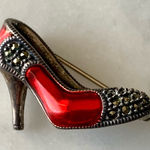VTG Sterling Silver Judith Jack Red High Heel Brooch Pin Marcasite Enamel 925 Photo 0