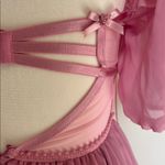 For Love & Lemons  🎀 medium Fan Floral Puff sheer sleeve corset dress pink Photo 11