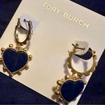 Tory Burch NEW AUTH New  Gold Heart Black Stone Drop Earrings w/Dustbag Photo 0