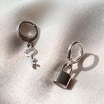 Boutique Silver Lock And Key Huggie Earrings  Photo 0