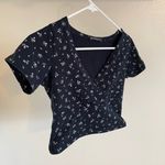 Brandy Melville Amara Top Navy Blue Floral Wrap Crop Top (One Size) Photo 0
