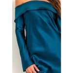 Lulus NWT Luxurious Vision Teal Blue Satin Off-the-Shoulder Mini Dress Medium Photo 3