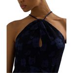 Ralph Lauren NWT Floral Jacquard Sleeveless Navy Halter Dress Tiered Ruffle 14 Photo 2