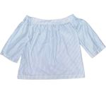 Madewell  Clean Off-the-Shoulder Blue Striped Shirt Size Small 100% Cotton Photo 1