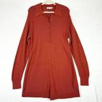 We Wore What  Knit Boxy Romper Size Large Long Sleeve Half Button Clay Collared Photo 2