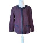 Talbots Tweed Jacket Blazer Purple Blue Red Speckle Wool Blend Womens 14 Petite Photo 0