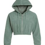 SheIn Sage Green Cropped Corduroy Hoodie Jacket Zip Up Women’s Size Small Photo 0