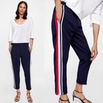 ZARA  High Waist Skinny Pants w/ Packet & Side Stripe Blue/Red Size S NEW Photo 1