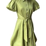 Frank Lyman Design Celery Green Bubble Hem Puff Sleeve Button Down Belted Dress Size 6 Photo 6