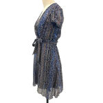 Anna Sui Wrap Mini Dress Short Sleeve Abstract Print Silk Blue Metallic Size 0 Photo 4