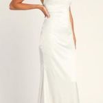 Lulus NWT Fantasy Come True White Lace Satin Lace-Up Maxi Dress size 10 bridal Photo 1