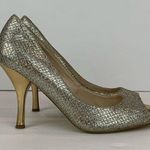 Nine West Golden Silver Glitter Heels Size 8 Photo 0