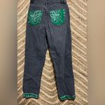 PacSun Women's Green & White Paisley Embroidered Dark Grey Mom Jeans,Size 24 Photo 4