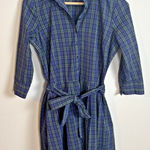 Lands' End  Canvas Plaid Shirt Dress Sz 2 Blue Green Button Up Long Sleeve Photo 0