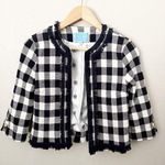 Draper James | Shelby Jacket Navy White Check Plaid Tulle Trim Fringe | Size 4 Photo 0
