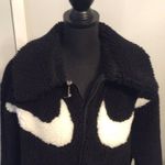 Nike Black Sherpa Jacket Womens Size Small S Collared Double Swoosh Photo 2