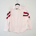 Bucketlist New Pink Pin Stripe Varsity Knit Inset Button Down Shirt Size Medium Photo 0
