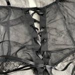 Victoria's Secret Body Suit Nighty Thong Lace Plunge Neck Corset Lace Up Black Photo 7