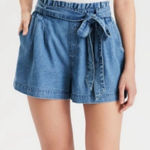 American Eagle High Waisted Paperbag Soft Shorts NWT size Medium Denim Pleated Photo 0