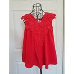 San Joy  Sleeveless Top Coral V-neck w/ Open Lace Upper Body Womens Size Small Photo 1