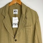 ZARA NWT  Carmen Linen Blazer Jacket Sz Medium Olive Green Lagenlook Photo 6