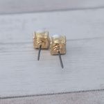 Vintage Stud Earrings Faux Pearl with Square Gold Tone Halo Photo 5