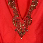 JM Collection  Red Orange Beaded V Neck Blouse Top Photo 2