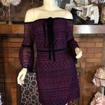 Likely "KAKKI" PURPLE & BLACK CROCHET LACE OFF THE SHOULDER MINI DRESS NWT (10) Photo 0