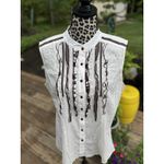 Coldwater Creek Women's XL Cream Brown Sleeveless Ruffle Button Up Tank Top Boho Photo 4