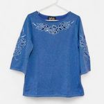 Bob Mackie Wearable Art Cut Out 3/4 Sleeves Blue Metallic Sweater Size S Photo 0