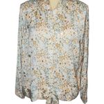 LC Lauren Conrad Long Sleeve Blouse with Flowers Orange, Green, and Shiny Gold L Photo 0