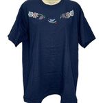 Fruit of the Loom Vintage 90s Single Stitch T-Shirt Navy Blue Size L Womens Floral Bird 3D Country Photo 0