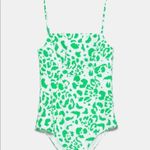ZARA Green Abstract Animal Print Poplin Bodysuit Medium Trendy Chic Photo 12